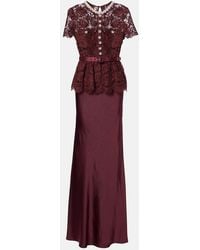 Self-Portrait - Belted Lace And Satin Maxi Dress - Lyst