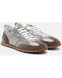 Brunello Cucinelli - Monili Suede-Trimmed Metallic Leather Sneakers - Lyst
