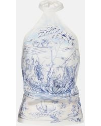 Ferragamo - Top De Seda Estampado Con Lazada - Lyst