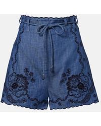 Zimmermann - Aster Embroidered Denim Shorts - Lyst