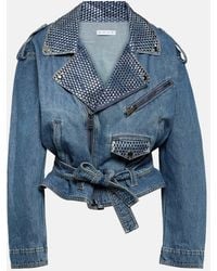 Area - Crystal-Embellished Denim Jacket - Lyst