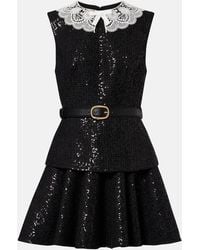 Self-Portrait - Belted Sequined Boucle Minidress - Lyst