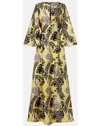 La DoubleJ - Belle Cutout Printed Silk Maxi Dress - Lyst