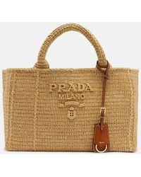 Prada - Large Crochet Raffia-Effect Shopper - Lyst