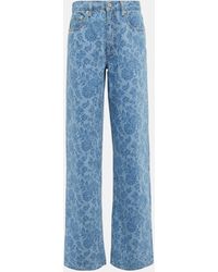 Alessandra Rich - Floral Printed Wide-leg Jeans - Lyst