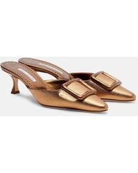 Manolo Blahnik - Maysale 50 Metallic Leather Mules - Lyst