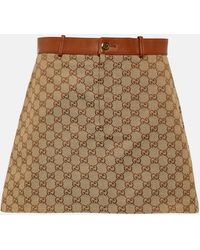Gucci - Monogram-print Mid-rise Cotton-blend Mini Skirt - Lyst