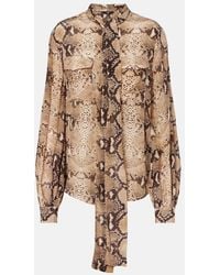 7 For All Mankind - Snake-Print Tie-Neck Blouse - Lyst