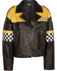 Miu Miu Belted Leather Biker Jacket - Yellow