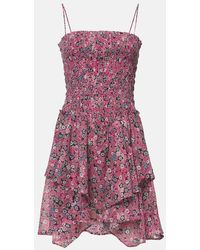 Isabel Marant - Anka Minikleid Aus Bedrucktem Baumwoll-Voile Mit Raffungen Und Stufen - Lyst