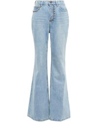 Area Embellished Cutout Cotton Bootcut Jeans - Blue