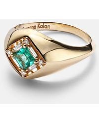 Suzanne Kalan - Signet Mini 18Kt Ring With Emerald And Diamonds - Lyst
