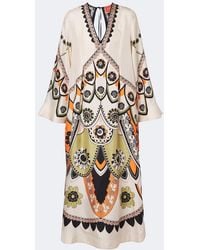 La DoubleJ - Twin Flame Printed Silk Twill Midi Dress - Lyst