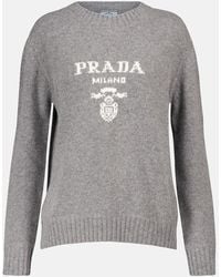 Prada - Wool-Cashmere Lamé Logo Sweater - Lyst