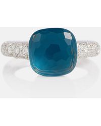 Pomellato Nudo Ring Classic aus 18kt Weiss- und Rosegold mit London Blue Topas und Diamanten - Blau