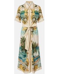 FARM Rio - Royal Sea Printed Linen-Blend Shirt Dress - Lyst
