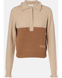 Chloé - Cable-Knit Ruffled Wool And Cashmere Polo Sweater - Lyst