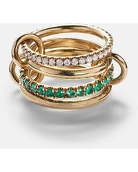 Spinelli Kilcollin - Halley Set Of Four 18kt Gold Rings With Emeralds And Diamonds - Lyst