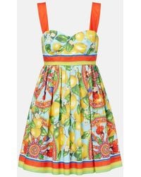 Dolce & Gabbana - Printed Cotton Mini Dress - Lyst