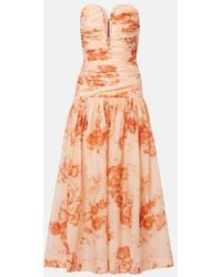 Zimmermann - Cascadian Floral Strapless Midi Dress - Lyst