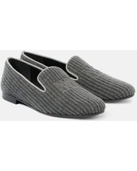 Max Mara - Logo Embroidered Velvet Corduroy Loafers - Lyst