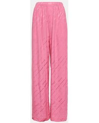 Balenciaga - Logo High-rise Wide-leg Silk Pants - Lyst