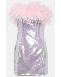 Self-Portrait - Feather-Trimmed Sequined Minidress - Lyst