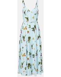 Oscar de la Renta - Floral Belted Cady Midi Dress - Lyst