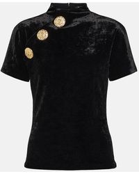 Balmain - Velvet Button-detail T-shirt - Lyst