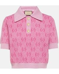 Gucci - GG Cropped Wool Jacquard Polo Shirt - Lyst