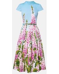 Oscar de la Renta - Floral Cotton-Blend Poplin Midi Dress - Lyst