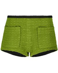 Saint Laurent Trimmed Wool-blend Tweed Shorts - Green