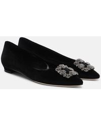 Manolo Blahnik - Hangisi Embellished Velvet Ballet Flats - Lyst