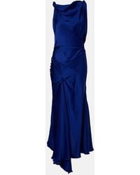 Victoria Beckham - Draped Asymmetric Satin Midi Dress - Lyst
