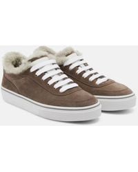 Brunello Cucinelli - Monili Shearling-Trimmed Suede Sneakers - Lyst