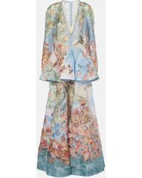 Zimmermann - Illustration Floral Linen And Silk Gown - Lyst