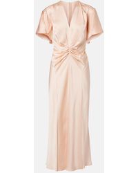 Victoria Beckham - Eve Gathered Satin Crepe Midi Dress - Lyst