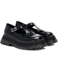 Burberry Embossed Leather T-bar Shoes - Black