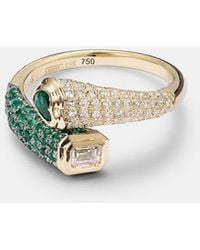 SHAY - Mixed Bypass 18Kt Ring With Emeralds And Diamonds - Lyst