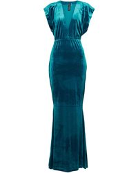 Norma Kamali Robe longue en velours - Bleu