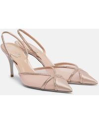 Rene Caovilla - Embellished Satin And Mesh Slingback Pumps - Lyst