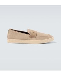 Canali - Woven Suede-Trimmed Penny Loafers - Lyst