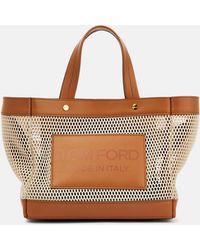 Tom Ford - T Screw Small Leather And Mesh Tote Bag - Lyst