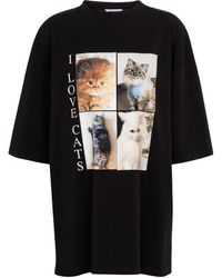 Balenciaga Cat-print Oversized Cotton T-shirt - Black