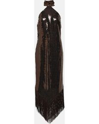 ‎Taller Marmo - Vestido midi Nina de crepe con lentejuelas y flecos - Lyst