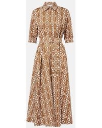 Max Mara - Luxgi Belted Printed Cotton Midi Dress - Lyst