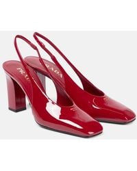 Prada - 85 Patent Leather Slingback Pumps - Lyst