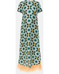 La DoubleJ - Swing Feather-Trimmed Silk Maxi Dress - Lyst