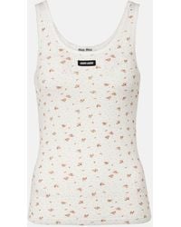 Miu Miu - Floral Cotton Jersey Tank Top - Lyst