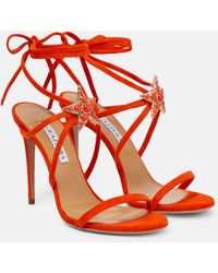 Aquazzura Seastar 105 Embellished Suede Sandals - Red